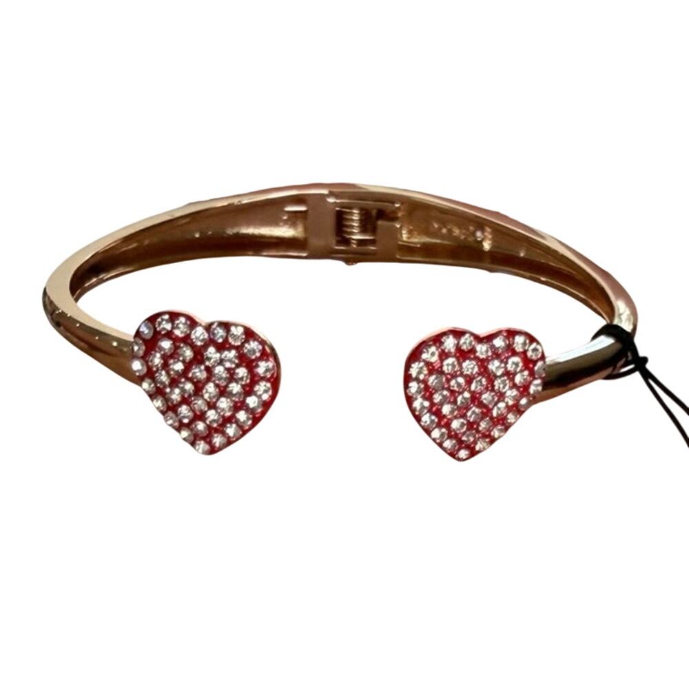 Monet Red Rhinestone Heart Hinged Bangle Bracelet Gold Tone, – 2ND PASS SAMPLE